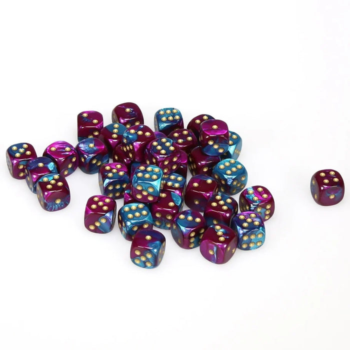 Chessex: Gemini 12mm d6 Purple-Teal/gold Dice Block (36 dados)